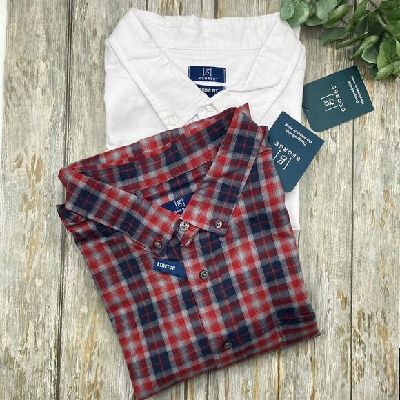 Men’s White Long Sleeve Poplin Button-Up Dress Shirt 2-Pack Size 2XL - Picture 2 of 16